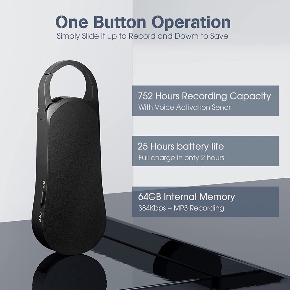 Portable Keychain Audio Voice Recorder Activated Recording Device Capacity 64GB - Picture 2 of 7
